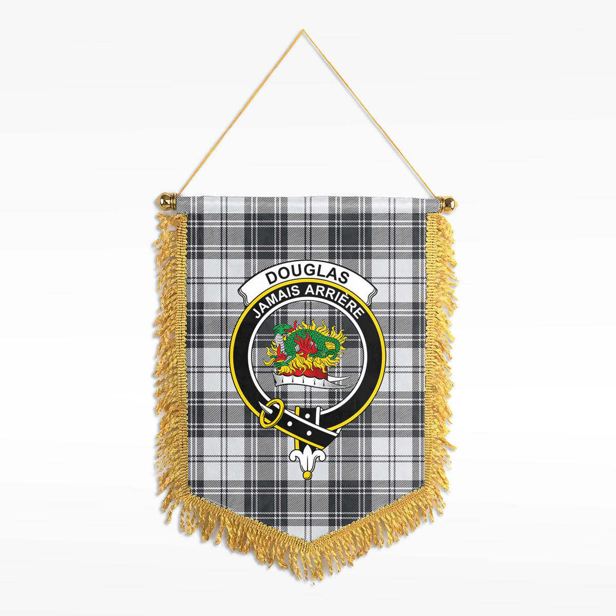 Douglas Grey Modern Tartan Crest Wall Hanging Banner