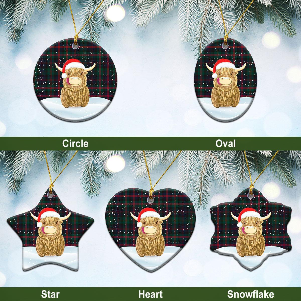 Blair Modern 01 Tartan Christmas Ceramic Ornament - Highland Cows Style