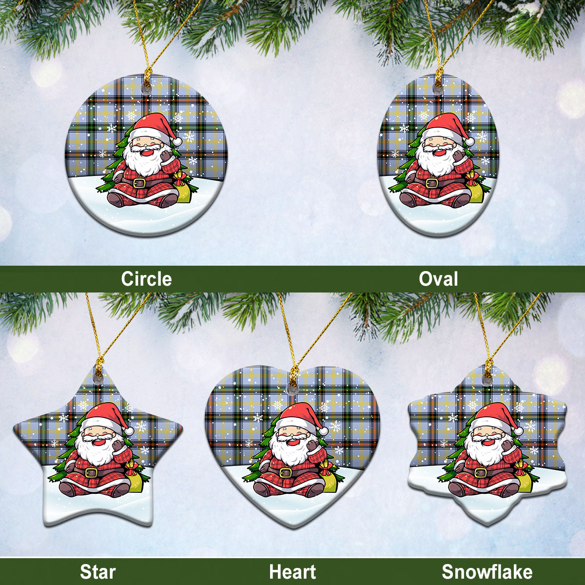 Bell of the Borders Tartan Christmas Ceramic Ornament - Scottish Santa Style