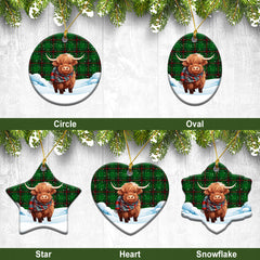 Beveridge Tartan Christmas Ceramic Ornament - Highland Cows Snow Style