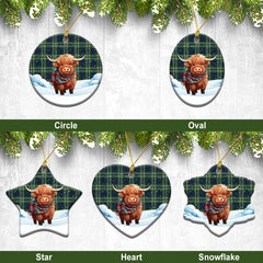 Blyth Tartan Christmas Ceramic Ornament - Highland Cows Snow Style