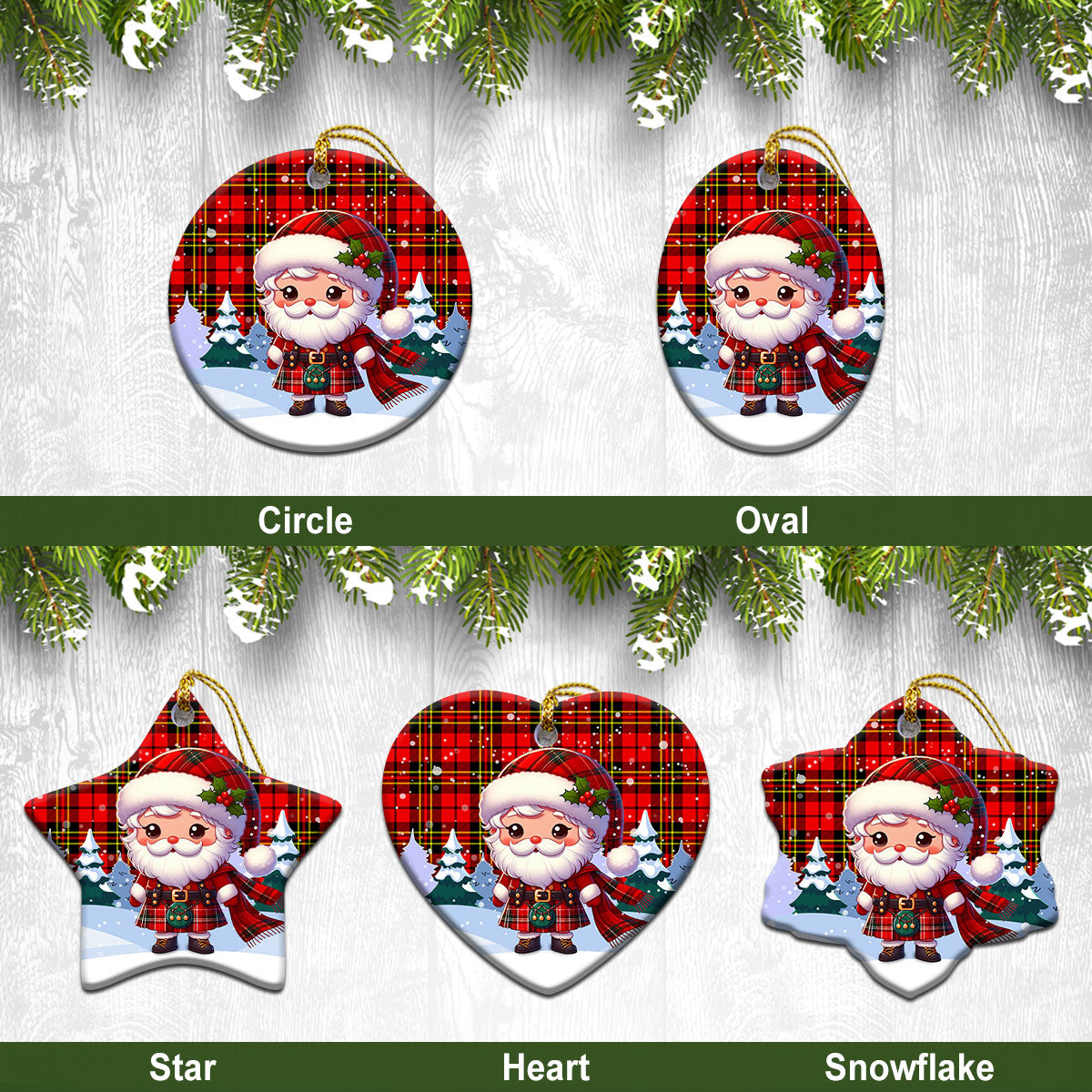 Brodie Modern Tartan Christmas Ceramic Ornament - Santa Claus In Kilt Style