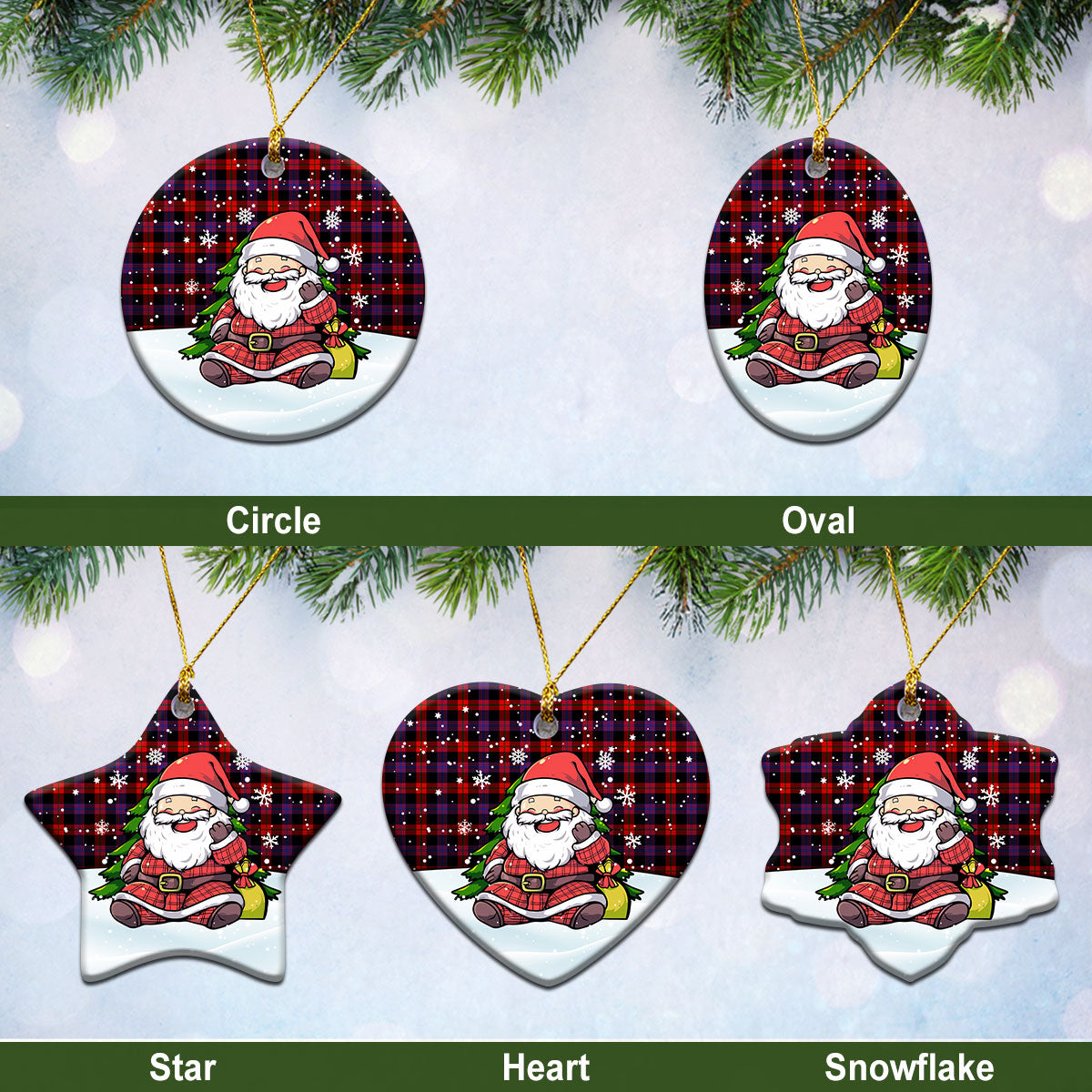 Brown Modern Tartan Christmas Ceramic Ornament - Scottish Santa Style