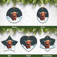 Cameron of Erracht Ancient Tartan Christmas Ceramic Ornament - Highland Cows Snow Style