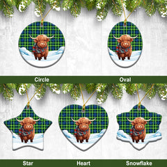 Campbell of Breadalbane Ancient Tartan Christmas Ceramic Ornament - Highland Cows Snow Style