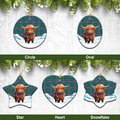 Carmichael Ancient Tartan Christmas Ceramic Ornament - Highland Cows Snow Style