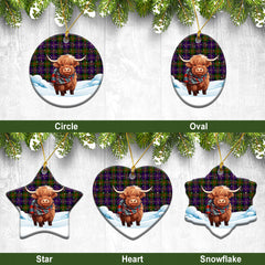 Chalmers Tartan Christmas Ceramic Ornament - Highland Cows Snow Style