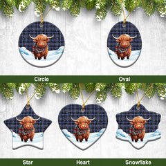 Clark Modern Tartan Christmas Ceramic Ornament - Highland Cows Snow Style