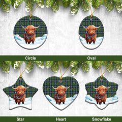 Cochrane Ancient Tartan Christmas Ceramic Ornament - Highland Cows Snow Style