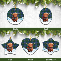 Cockburn Ancient Tartan Christmas Ceramic Ornament - Highland Cows Snow Style