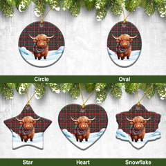 Cumming Hunting Modern Tartan Christmas Ceramic Ornament - Highland Cows Snow Style