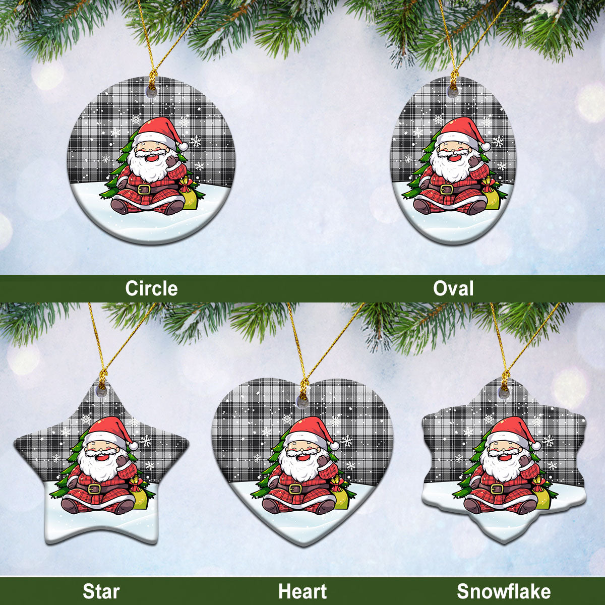 Douglas Grey Modern Tartan Christmas Ceramic Ornament - Scottish Santa Style