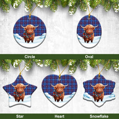 Elliot Modern Tartan Christmas Ceramic Ornament - Highland Cows Snow Style