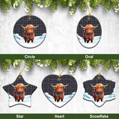 Fletcher of Dunans Tartan Christmas Ceramic Ornament - Highland Cows Snow Style