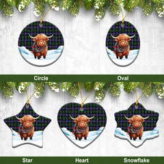 Galbraith Modern Tartan Christmas Ceramic Ornament - Highland Cows Snow Style