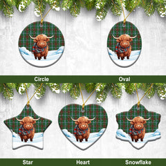 Gayre Tartan Christmas Ceramic Ornament - Highland Cows Snow Style