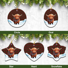 Geddes Tartan Christmas Ceramic Ornament - Highland Cows Snow Style