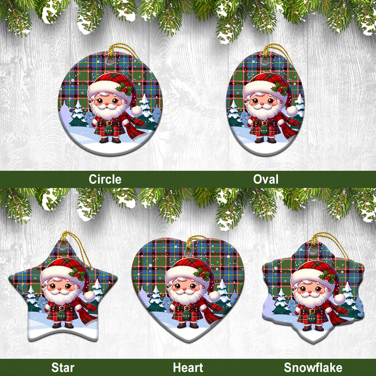 Glass Tartan Christmas Ceramic Ornament - Santa Claus In Kilt Style