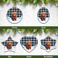 Gordon Dress Modern Tartan Christmas Ceramic Ornament - Highland Cows Snow Style