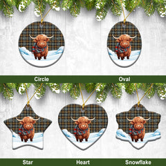 Gordon Weathered Tartan Christmas Ceramic Ornament - Highland Cows Snow Style