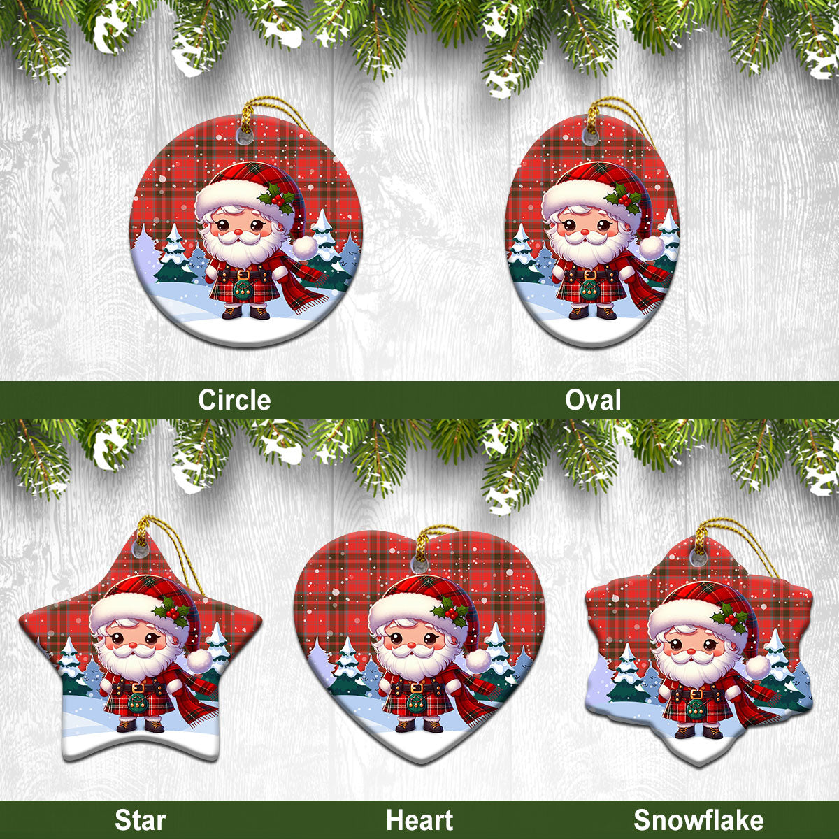 Grant Weathered  Tartan Christmas Ceramic Ornament - Santa Claus In Kilt Style