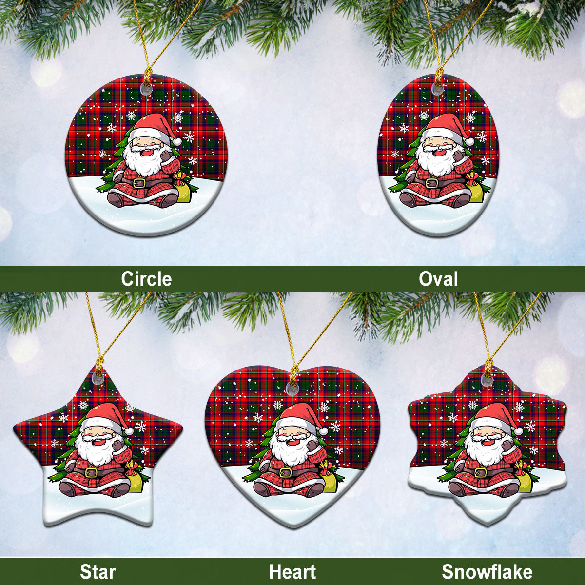 Hopkirk Tartan Christmas Ceramic Ornament - Scottish Santa Style