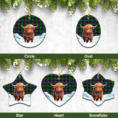 Leslie Hunting Tartan Christmas Ceramic Ornament - Highland Cows Snow Style