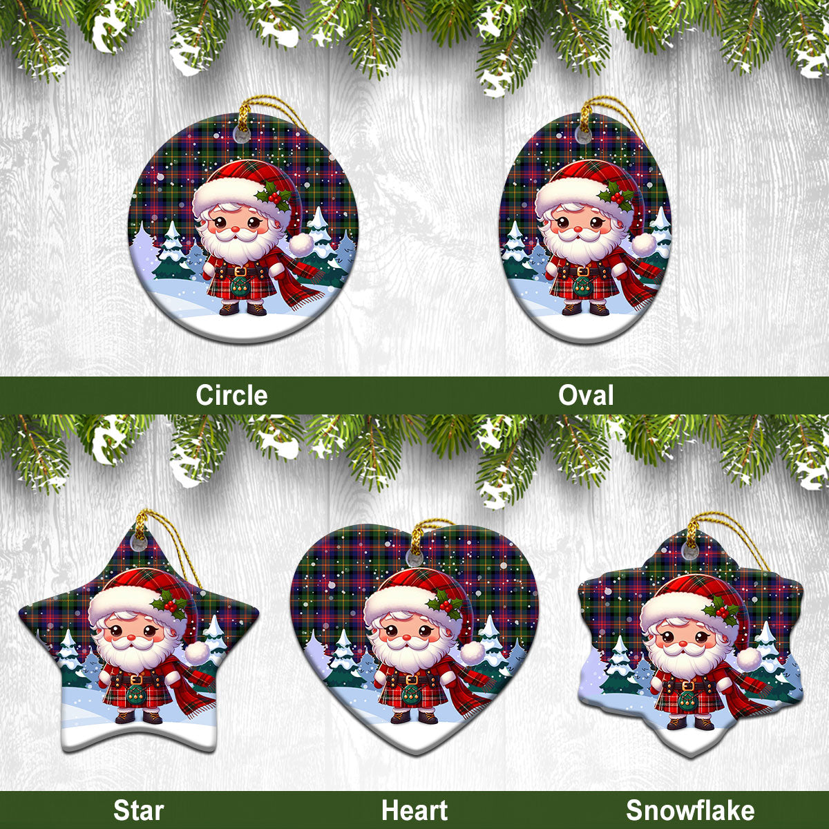 Logan Modern Tartan Christmas Ceramic Ornament - Santa Claus In Kilt Style