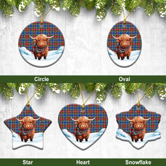 MacBeth Modern Tartan Christmas Ceramic Ornament - Highland Cows Snow Style