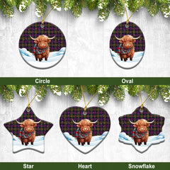 MacDonald Modern Tartan Christmas Ceramic Ornament - Highland Cows Snow Style