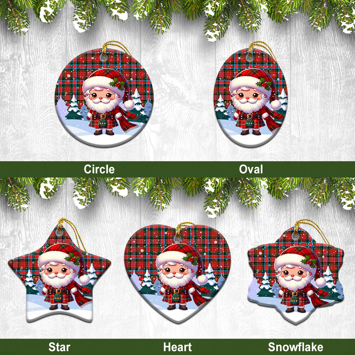 MacDuff Modern Tartan Christmas Ceramic Ornament - Santa Claus In Kilt Style