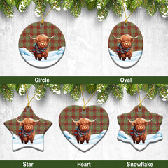 MacGillivray Hunting Ancient Tartan Christmas Ceramic Ornament - Highland Cows Snow Style