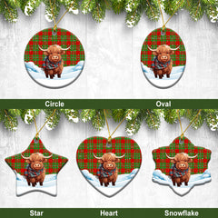 MacGregor Modern Tartan Christmas Ceramic Ornament - Highland Cows Snow Style