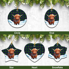 MacKenzie Modern Tartan Christmas Ceramic Ornament - Highland Cows Snow Style