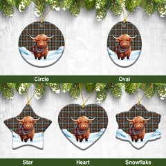 MacLaren Weathered Tartan Christmas Ceramic Ornament - Highland Cows Snow Style