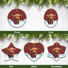 McAlister Modern Tartan Christmas Ceramic Ornament - Highland Cows Snow Style