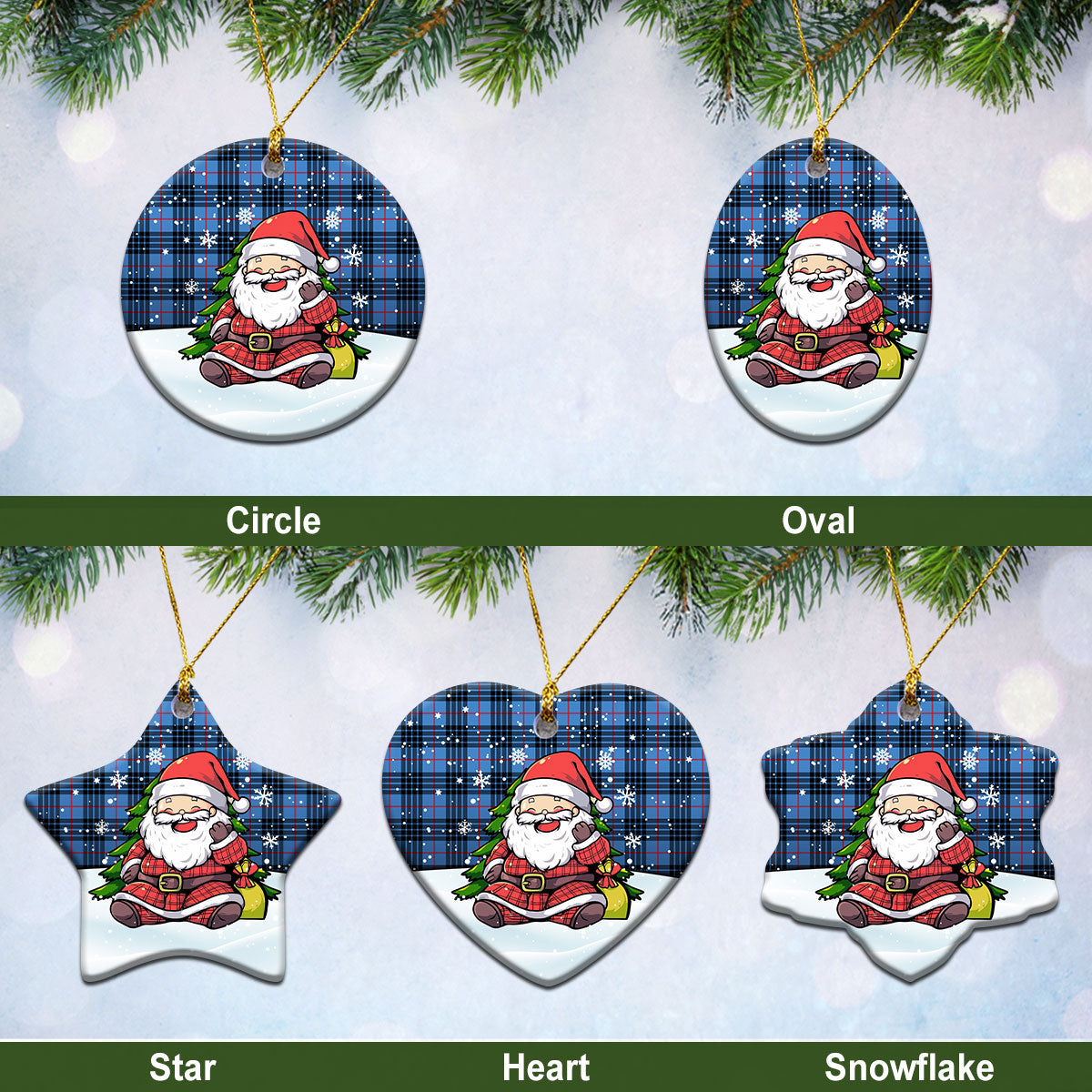 McKay Blue Tartan Christmas Ceramic Ornament - Scottish Santa Style