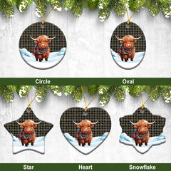 McKenzie Weathered Tartan Christmas Ceramic Ornament - Highland Cows Snow Style