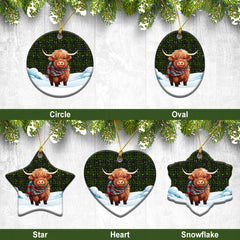 McLean Hunting Tartan Christmas Ceramic Ornament - Highland Cows Snow Style