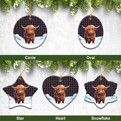 McLennan Modern Tartan Christmas Ceramic Ornament - Highland Cows Snow Style