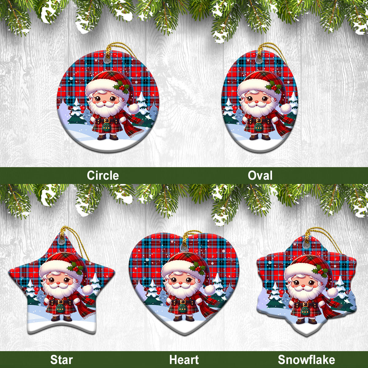 McTavish Modern Tartan Christmas Ceramic Ornament - Santa Claus In Kilt Style