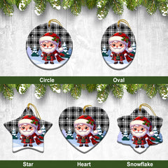 Menzies Black - White Modern Tartan Christmas Ceramic Ornament - Santa Claus In Kilt Style