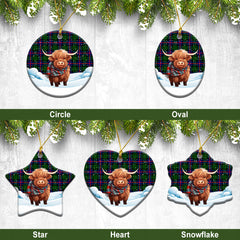 Morrison Modern Tartan Christmas Ceramic Ornament - Highland Cows Snow Style