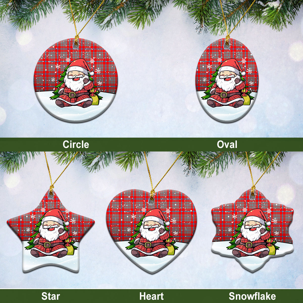 Moubray Tartan Christmas Ceramic Ornament - Scottish Santa Style