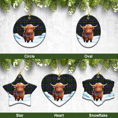 Murray of Atholl Modern Tartan Christmas Ceramic Ornament - Highland Cows Snow Style