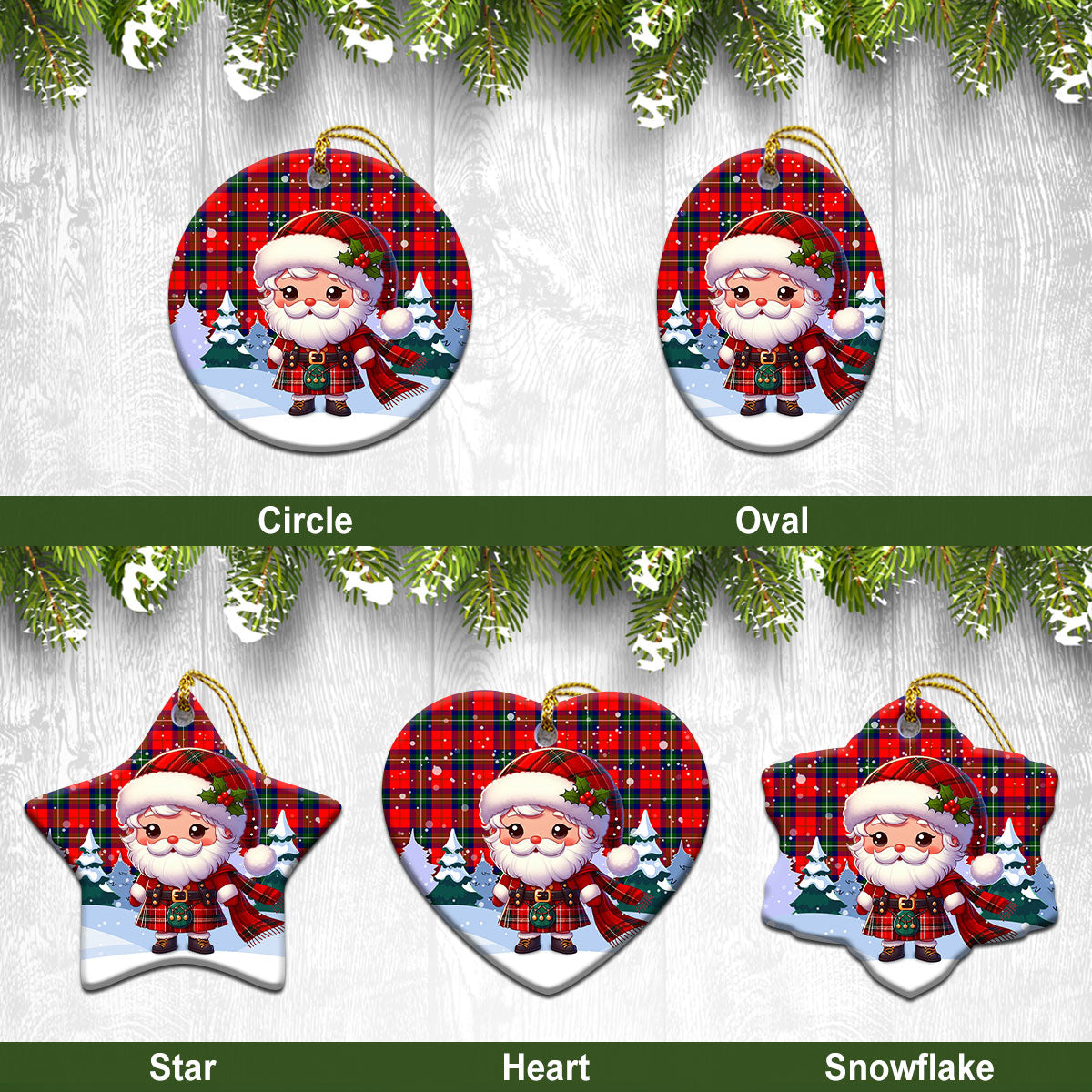 Ruthven Modern Tartan Christmas Ceramic Ornament - Santa Claus In Kilt Style