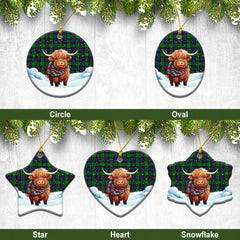 Stewart Old Modern Tartan Christmas Ceramic Ornament - Highland Cows Snow Style