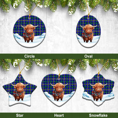 Weir Modern Tartan Christmas Ceramic Ornament - Highland Cows Snow Style