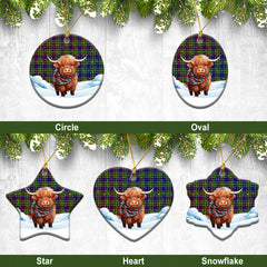 Whitefoord Tartan Christmas Ceramic Ornament - Highland Cows Snow Style