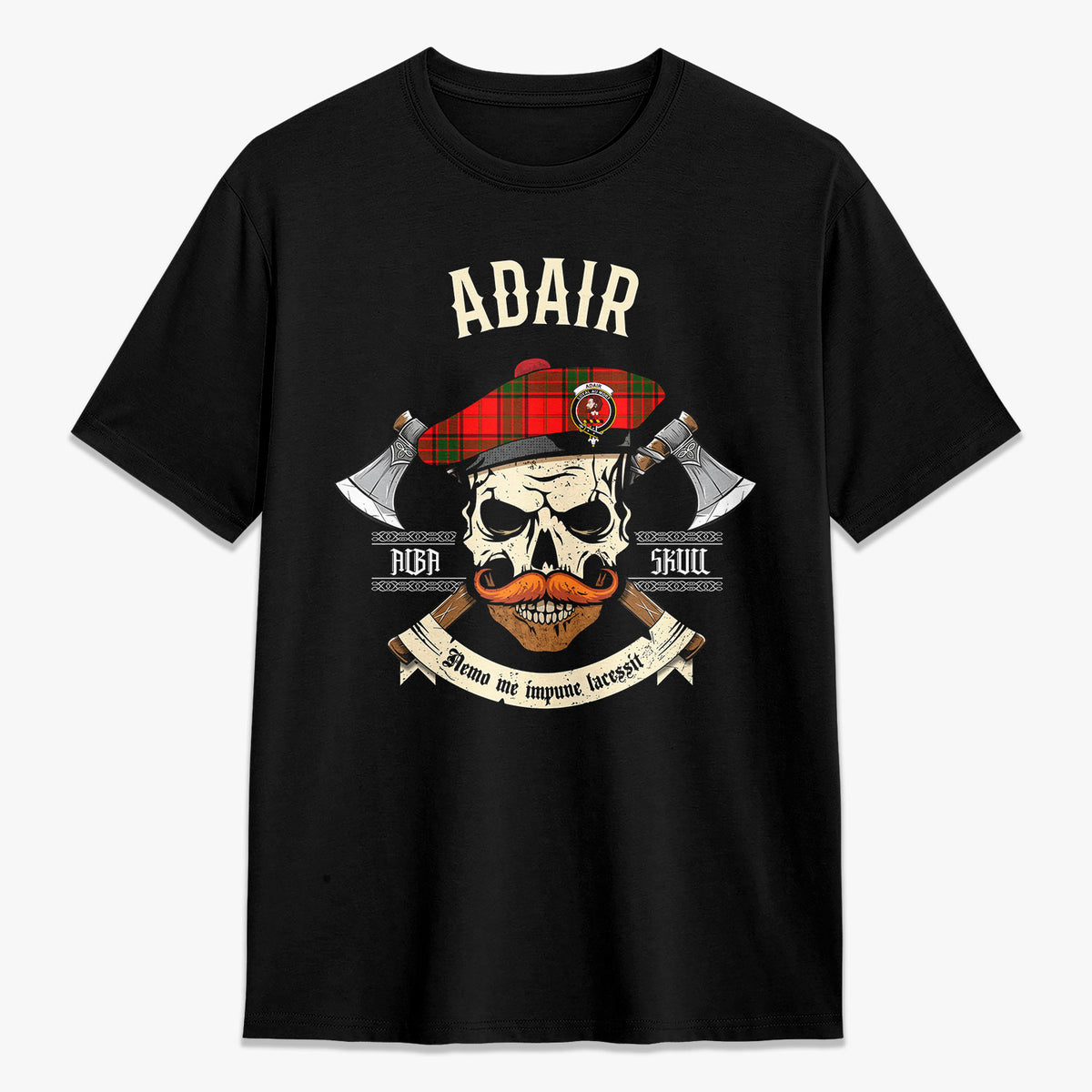 Adair Modern Tartan Crest 2D T-shirt - Alba Skull Style